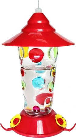 Pinebush Glass Hummingbird Feeder With Handpainted Dots 17oz