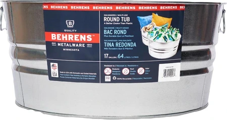 Behren Galvanized Steel Wash Tub 10.5 Gallon Round