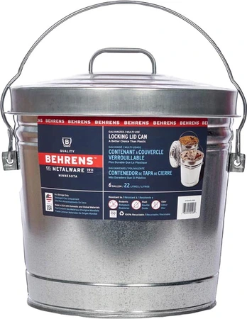 Behrens Galvanized Steel Trash Can 6 Gallon With Locking Lid