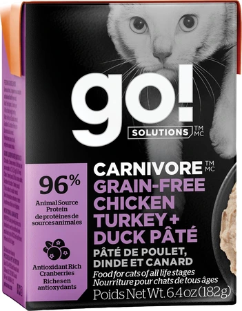 Go! Carnivore Grain Free Chicken+Turkey+Duck Pate Cat Food 6.4oz