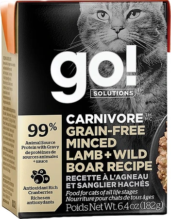 Go! Carnivore Grain Free Minced Lamb+Wild Boar Cat Food 6.4oz