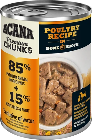 Acana Premium Chunks Poultry Recipe In Bone Broth Dog Food 363g