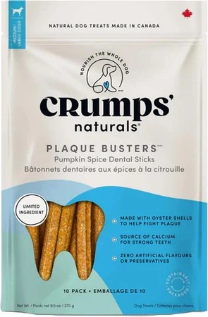 Crumps' Naturals Plaque Busters Pumpkin Spice Dental Dog Treat 7" 10pk