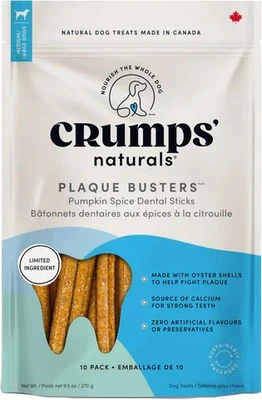 Crumps' Naturals Plaque Busters Pumpkin Spice Dental Dog Treat 7" 10pk