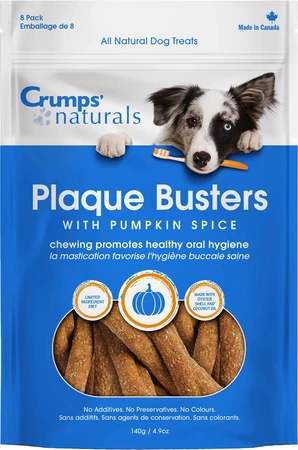 Crumps' Naturals Plaque Busters Pumpkin Spice Dental Dog Treat 7" 10pk