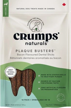 Crumps' Naturals Plaque Busters Bacon Dental Dog Treat 3.5" 18pk