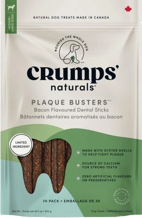 Crumps' Naturals Plaque Busters Bacon Dental Dog Treat 7" 30pk