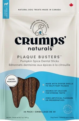 Crumps' Naturals Plaque Busters Pumpkin Spice Dental Dog Treat 7" 30pk