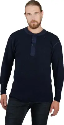 Stanfield Henley Shirt Midnight Blue Large