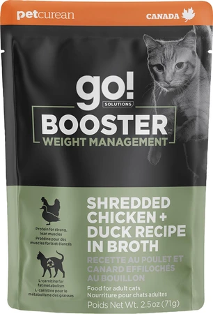 Go! Booster Weight Management Shredded Chicken+Duck Cat Food 2.5oz