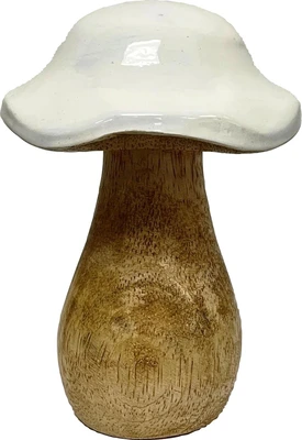 Jafsons Mango Wood Standing Mushroom Ornament White 4"