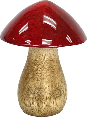 Jafsons Mango Wood Standing Mushroom Ornament Red 4"