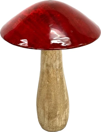 Jafsons Mango Wood Standing Mushroom Ornament Red 7"