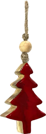 Jafsons Mango Wood Tree Ornament Red 4"