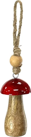 Jafsons Mango Wood Mushroom Ornament Red 3"