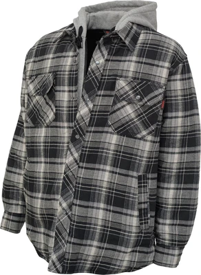 Tough Duck Quilt Lined Hooded Flannel Jac-Shirt Grey/Black Medium