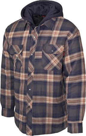 Tough Duck Quilt Lined Hooded Flannel Jac-Shirt Navy/Brown Small