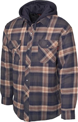 Tough Duck Quilt Lined Hooded Flannel Jac-Shirt Navy/Brown Small